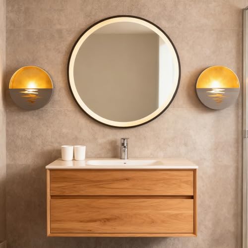 Gold Wall Sconces Set of Two: Flameless Candle Sconces Night Light for Indoor Livingroom Bedroom - Metal Sunrise Decor Wall Candle Holder with Tealight for Hallway