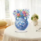 5D Tabletop Diamond Art Kit Vase, Stand Up Special Shaped Crystal Diamond Art Desktop Kits for Adults, DIY Diamond Art Painting Kits Craft Gift, Box Package (Blue) - color: Vase Bouquet