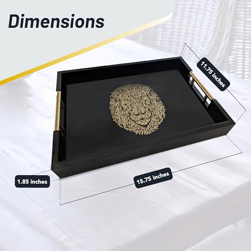 Modern Serving Tray with Lion Design, Ottoman Tray, Tea and Coffee Table Platter, Jewelry Bathroom Organizer, Gift, Gloss Finish - style: LION
