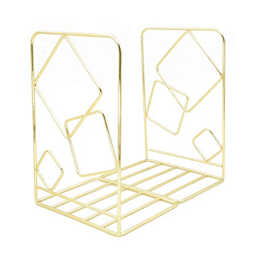 Winterworm Metal Bookends Book Ends Heavy Duty Modern Decorative for Bedroom Library Office School Book Display Desktop Organizer Gift(Square Gold) - color: Square Gold