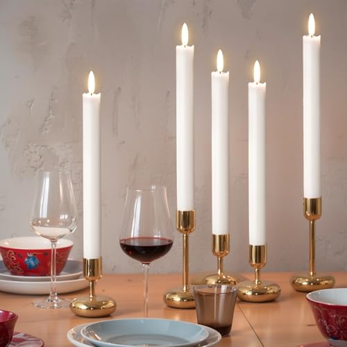 GenSwin Flameless White Taper Candles Flickering with 10-Key Remote, Battery Operated Led Warm 3D Wick Light Window Candles Real Wax Pack of 3, Christmas Home Wedding Decor(0.78 X 9.64 Inch) - color: 3-White