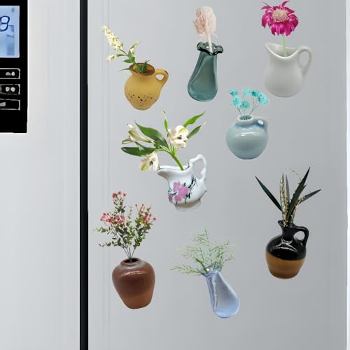 8Pcs Mini Ceramic Vase Fridge Magnets Cute Plants Decor Accessories DIY Vase Refrigerator Magnets Strong Decorative for Kitchen Office (8Pcs B) - size: 8Pcs B