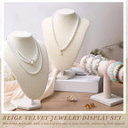 Huquary 6 Pcs Jewelry Display Set Necklace Display Stand T Bar Bracelet Holder Jewelry Bust for Home Store Trade Show(Beige) - color: Beige