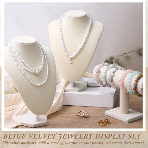 Huquary 6 Pcs Jewelry Display Set Necklace Display Stand T Bar Bracelet Holder Jewelry Bust for Home Store Trade Show(Beige) - color: Beige