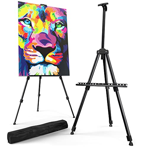 Portable Artist Easel Stand for Painting - Adjustable Height Painting Easel with Bag - Tabletop Art Easel for Painting Canvas Stand, Poster Stand & Wedding Signs Stand - Metal Tripod - 17x66 inches - style: 66 Inch Anthracite Black (1 Pack)