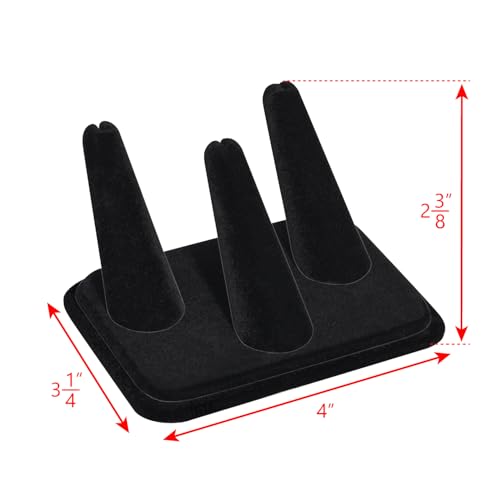 MOOCA 2 Pcs Set 3-Ring Organizer for Showcase Display Ring Finger Holder Jewelry Display Stands Showcase Jewelry Storage Counter, Black Velvet, 4 W x 3 1/4D x 2 3/8H inch - color: Black Velvet, 3 Rings x 2