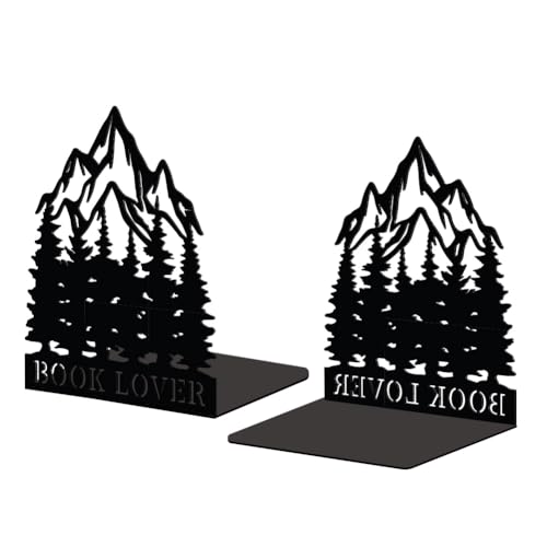 Peacoblue Metal Bookends for Shelves, Modern Decorative Heavy Duty Study Book Support Stoppers for Office, Desk, Shelf, Room 5.3"x4.3"x6.3" Cast Iron Simple Bookends, 1 Pair (Mountains and Forests) - style: Horses and Horseshoes