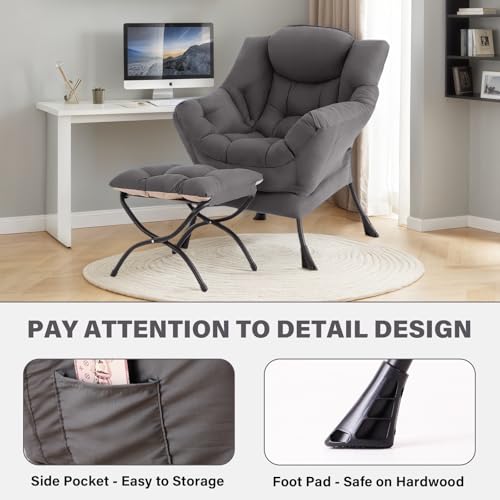 Tiita Lazy Chair with Ottoman, Modern Large Accent Lounge Chair, Leisure Sofa Armchair with Ottoman, Reading Chair with Footrest for Bedroom, Living Room, Dorm Rooms, Garden Dark Grey - color: Dark Grey