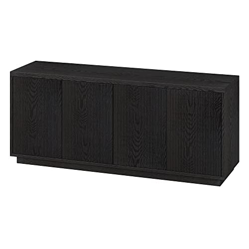 Henn&Hart Fluted TV Stand for TVs up to 65" with 2 Concealed Ribbed Storage Cabinets and Adjustable Shelves for Living Room, Family Room, or Office, Natural Black - color: Natural Black, size: 57" TV Stand