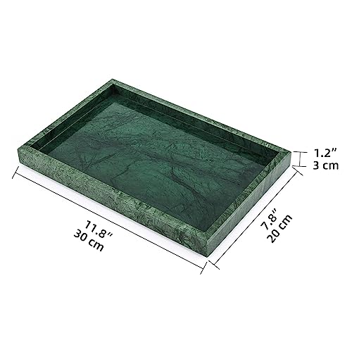 Marble Bathroom Vanity Tray, Natural Luxury Vanity Home Kitchen Bathroom Table Tray, Stone Decorative Countertop Dresser Trays for Key Coffee Perfume Jewelry Makeup (Blackish Green, 12" x 8" x 1.2") - color: Blackish Green, size: 12" x 8" x 1.2"