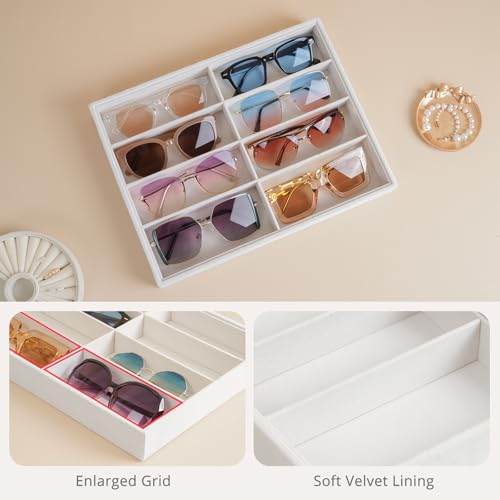 Lolalet Sunglasses Organizer Tray, 8 Grids Velvet Glasses Eyewear Holder Trays, Sunglass Display Drawer Storage for Women Men -1 Pack, Beige - color: Beige