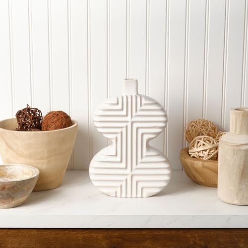 Mikasa Geometric Curve Stoneware Ceramic Vase, 7.72x2.72x10.83 Inch - size: 10.8 Inch