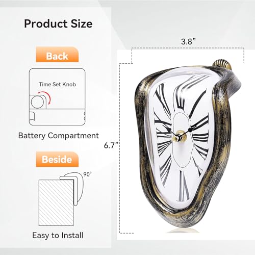 Melting Shelf Clock - Art Decor Salvador Dali Surreal Dripping, 8x4 in Matte Black Gold Anti-Fingerprint Shelf & Desk Gift - color: Matte Black Gold