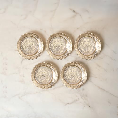 Shubhkart Solid Brass Decorative Nakshi Plate Set for Puja, Decoration & Diwali Gifting (Small 7 cm, Pack of 5, Solid Brass) - size: Small (Pack of 5)