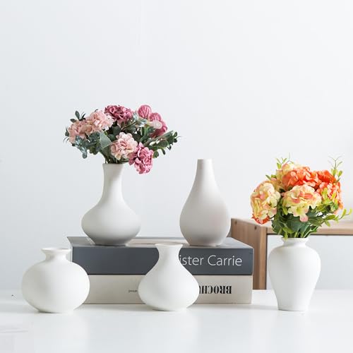 Small Ceramic Vase Set of 5, Modern White Vase, Bud Vase, Boho Decorative Vase for Fireplace, Entryway and Living Room, Centerpiece Table Decorations - color: C-white Small Vase Set of 5