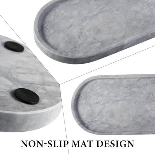 Koville Grey Marble Tray for Bathroom Countertop, 12"x6" Vanity Decorative Marble Tray for Dresser, Stone Catchall Trays for Perfume, Candles, Jewelry, Stone Gray Storage Trays for Home Decor - color: Gray, size: 12" x 6" x 0.7"