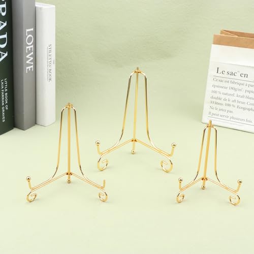 Gold Iron Display Stand Craft Bracket Book Holder Photo Pedestal Bowl Dish Frame Picture Plate Rack Easel Storage Decoration（4in） - size: Small