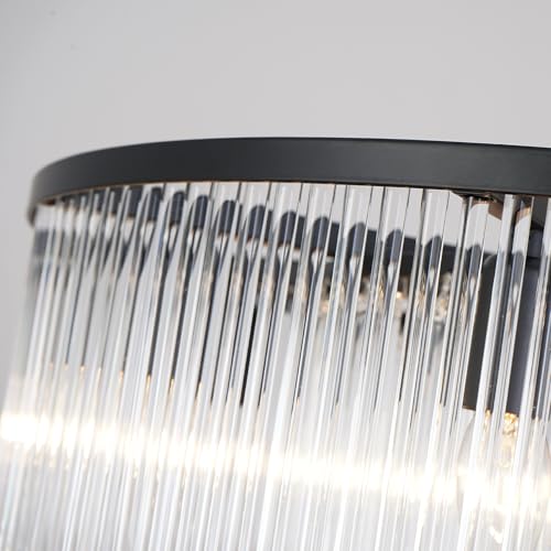 Black Modern Chandelier, 2-Tier Crystal Glass, 8-Light Round Dining Room Chandelier, Contemporary Pendant Ceiling Light for Bedroom Foyer Entryway, 23.6'' - size: Small Black (23.6" x 70")