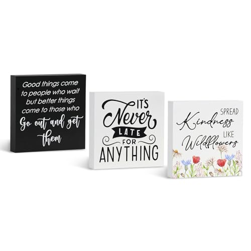 3 Pcs Inspirational Wood Box Sign Set, 5x5 Inches Motivational Quotes Wooden Blocks, Rustic Table Centerpiece Decorations - color: 3pack A