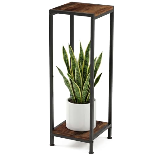 TOSKING 30" Tall Plant Stand, 2-Tier Metal & Wood Plant Shelf, Heavy Duty Flower Pot Holder (Holds 160 lbs) for Living Room, Corner, Balcony and Garden - size: 2-tier 30'' Wood