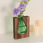 Wood and Glass Inlay Vases Farmhouse Wooden Glass Flower Vase Solid Wood Glass Vase Home Decor Vases for Centerpiece (9.29 Inches) - size: 9.29 Inches