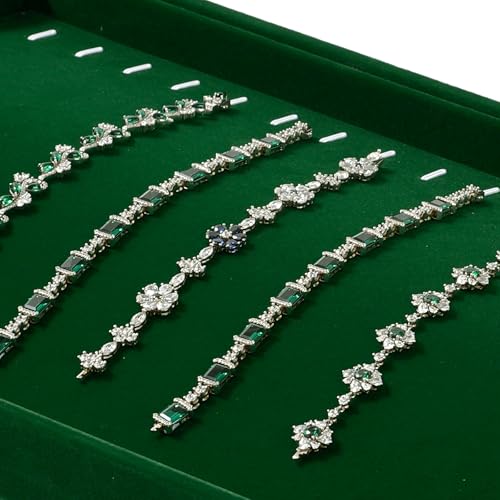 16 Slots Velvet Necklace Bracelet Tray Jewelry Trays Jewelry Drawer Organizer for Necklace, Bracelets, Watch Storage Display (Green) - size: 16 Slots for Necklace/Bracelet
