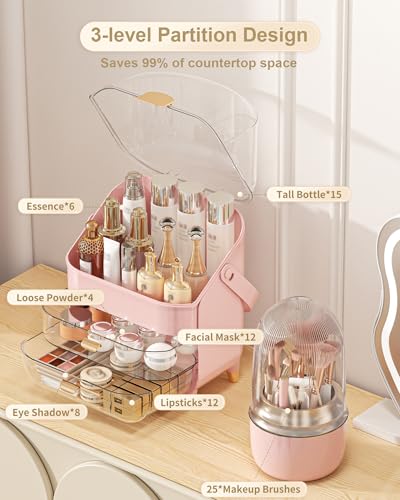Makeup Organizer, Skincare Holder Bathroom Counter Organizer, Storage Box Cosmetic Display Cases, Teen Girl Gifts Trendy Stuff Make up Organizers for Vanity, Dresser, Countertop (Pink) - color: Pink