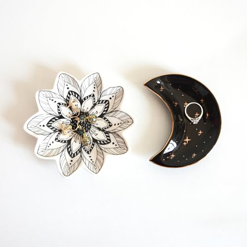 Small Flower Jewelry Dish Tray, Decorative Ceramic Trinket Dish, Modern Accent Tray for Vanity