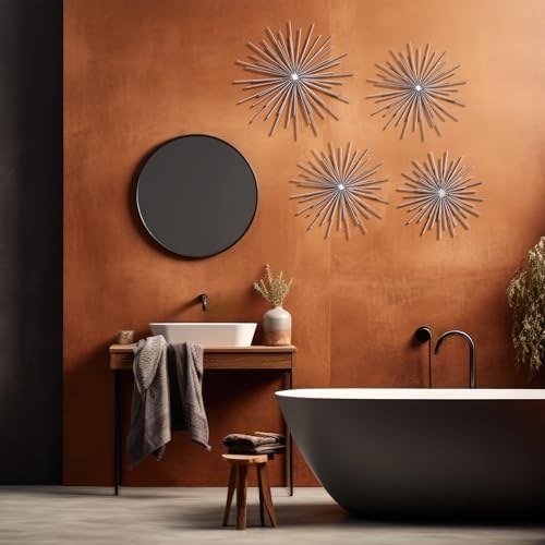 Shimeyao 4 Pcs Metal Starburst Wall Decor Silver Metal Wall Art 3D Spike Bling Finish Star Burst Hangings Accents Sculptures Set Modern Mid Century Decorations for Living Room Bedroom Entryway - color: Silver, style: Spike