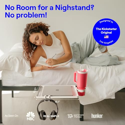 BedShelfie Bedside Shelf for Dorm Room Bunk Bed & Top Bunk, College Dorm Room Essentials, Bedside Caddy, Clip on Floating Tray, Bed Side Table Storage, Loft Nightstand Decor - Dorm Essential, White - color: White, size: DormEssential (15.1 x 10.5 inches)