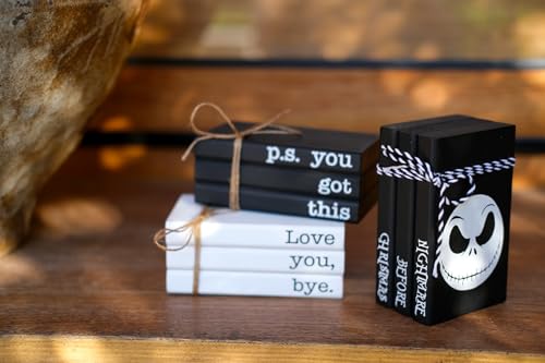 Mini Black Halloween Tiered Tray Decor Wood Decorative Book Stack, Rustic Farmhouse Faux Books Bundle for Home Table Mantle Shelf Decoration Nightmare Before Christmas Sign - color: Nightmare Before XMAS