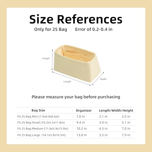 DGAZ Silk Purse Organizer Insert Fits Chanel 25 Handbags，Silky Smooth Bag Organizer，Luxury Handbag & Tote Shaper(Jaune poussin,Small) - color: Jaune poussin, size: Small