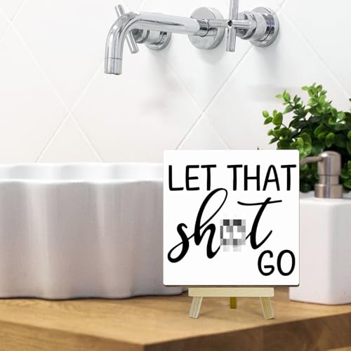Funny Bathroom Signs, Bathroom Signs Decor Toilet Decor, Bathroom Shelves Decor Let that Sh*T Go, Funny Farm House Decor (MP12), Wood - color: MP12