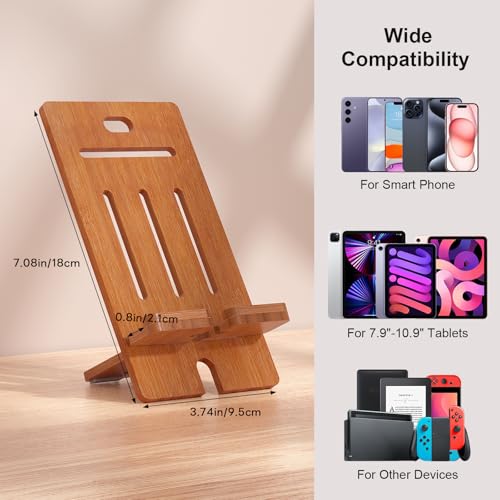 Pezin & Hulin Bamboo Cell Phone Stand, Wood Dock Holder, Portable Desktop Phone Rack, Compatible with Mobile Phone and Tablet -Slim Version (Brown) - color: Slim (Brown)