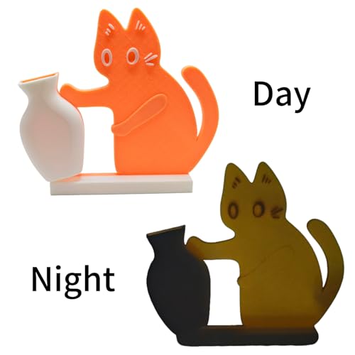 Cat Push Flower Vase for Home Decor Cute Vases for Table Room Decor Unique Lollipop Vases for Women (Small Glow Orange White) - size: Small Glow Orange White