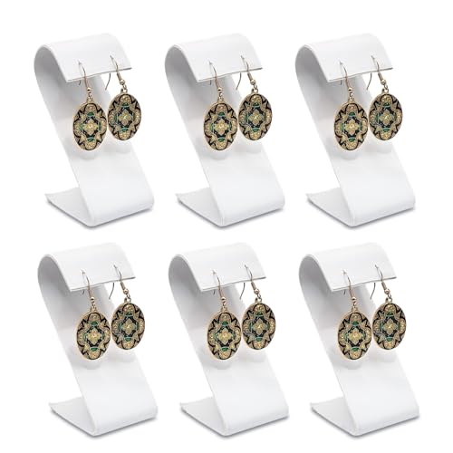 MOOCA 6 Pcs Faux Leather Earring Display Stand Displays, Jewelry Organizer Display Holder for Earrings, White, 2 1/8 W x 1 1/2 D x 3 1/2 H in - color: White Faux Leather, Small