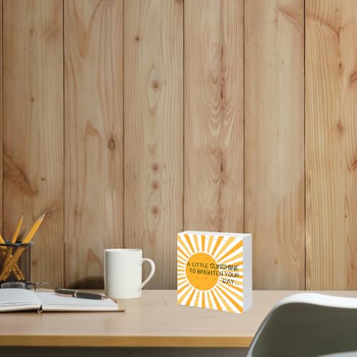 Sunshine Decorations, EMOHAT A Little Sunshine To Brighten Your Day Wood Box Signs, Home Office Bedroom Inspirational Desk Sign 5.1x5.1 inch - color: Sunshine Decorations