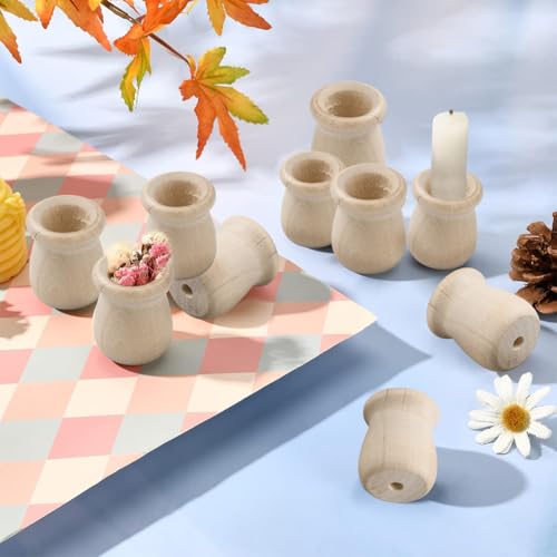 GORGECRAFT 1.3 Inch 10pcs Unfinished Wood Candle Cups Blank Candle Holders Wooden Candlesticks 0.2 Inch Hole Classics Flower Container for Hand Painting Crafts Home Wedding Decorations - size: 1.3x0.63inch,0.2inch