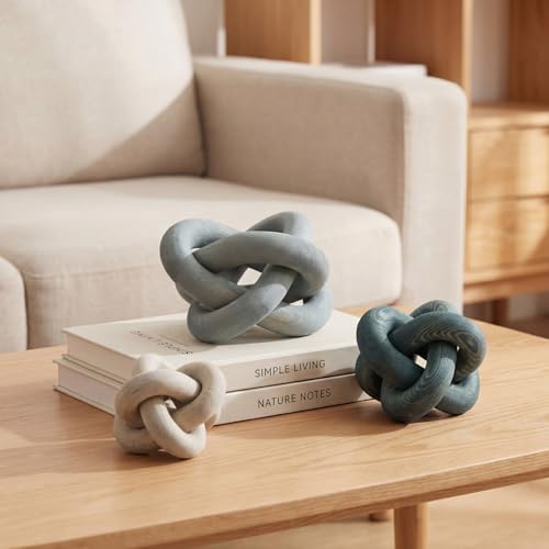 3 Pack Wooden Knot Decorations 3 Color Set Coordinated Boho Nautical Home Decor for Shelf, Wall, Tabletop, Sizes 3.94", 4.72", 5.91"(Gradient Blue) - color: Gradient Blue