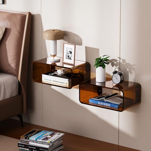 Acrylic Floating Nightstand, Bedside Table, Nightstand Shelf Wall Mounted Bedside Shelf (Dark Brown, Small) - color: Dark Brown