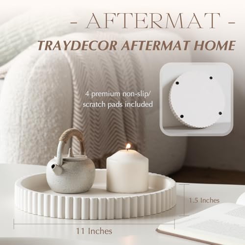 Decorative Tray for Coffee Table, Living Room, Side Table, 11" White Round Concrete Home Decor Serving Trays for Accent Table, Console Table - color: White