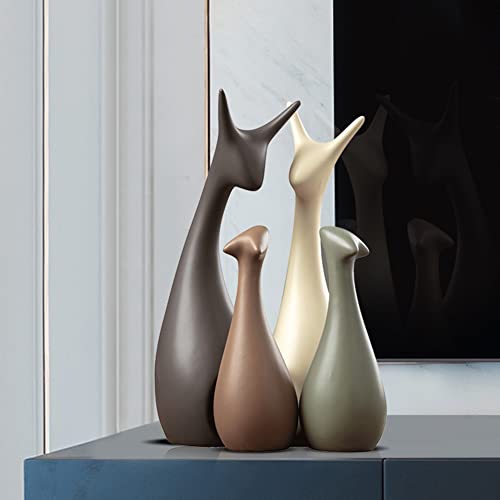 Ceramic Statue,Deer Family Figurines Porcelain(Set of 4),Creative Ceramic Decorative,Crafts Ornaments Home Decor,Memorial Gift for Parents, Suitable for Shelf, Bookself, TV Stand Decor. - color: Nordic Deer Family