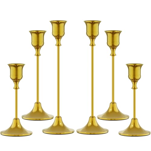 FSyueyun Gold Candle Holders Set of 6, Elegant Metal Candlestick Holders for Vintage Taper Candle Holders, Perfect for Table Centerpieces, Fireplace Mantels, Home Decor, Weddings and Party Decorations - color: Gold, size: Set of 6