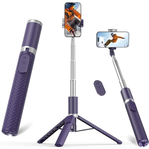 Vimose Phone Tripod & Selfie Stick with Remote, Portable, Lightweight for Video Recording Vlog, Extendable Travel Tripod Stand Compatible with iPhone Android, Purple, 62" - color: Purple