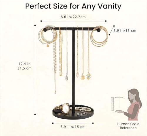 Necklace Holder Organizer, Metal Jewelry Stand to Prevent Bangles, Necklaces, Bracelets, Rings, Earrings and Watch Tangling - color: Black