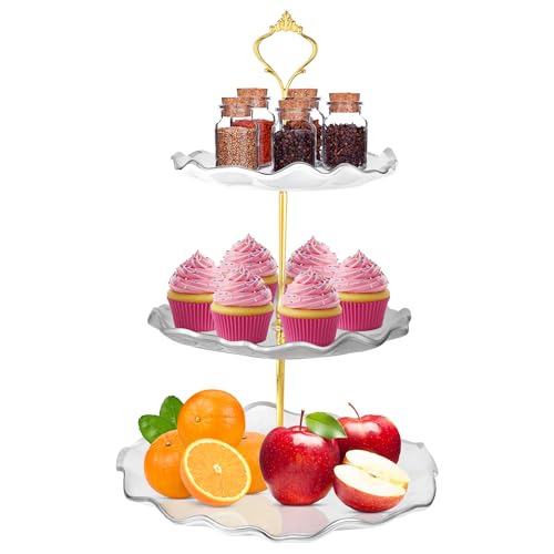 Perco 3 Tier Ceramic Cupcake Stand for 20 Cupcakes – Tiered Dessert Stand & Serving Tray, Elegant Gold Accent Dessert Table Display Set for Weddings, Birthdays & Events - color: Ceramic