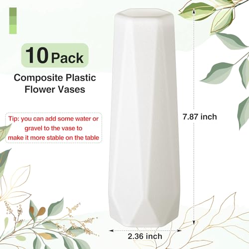 Didaey 10 Pack Composite Plastic Flower Vases Bulk White Small Boho Floral Vases for Dried Flower Bouquet Pampas Grass Centerpieces Fall Wedding Party Living Room Decor(Classic) - style: Classic