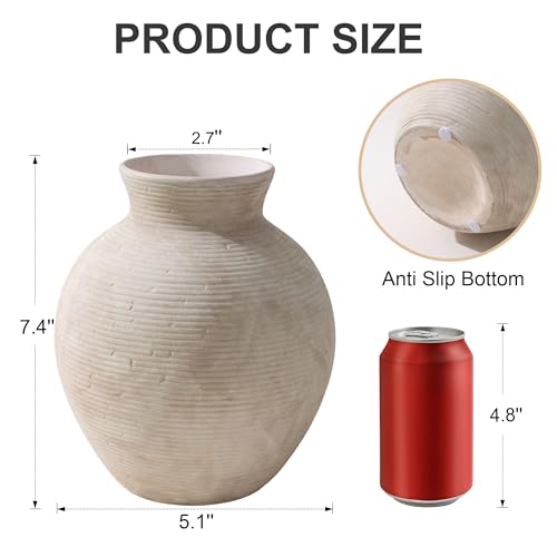 Ceramic Flower Vase Home Decor, 7.4 in Farmhouse Table Vases Rustic Vintage Living Room Kitchen Bedroom Decoration Pottery Decorative Vases for Flowers House Shelf Office Desk Dining Entryway, Retro - color: 7.4 in - Retro