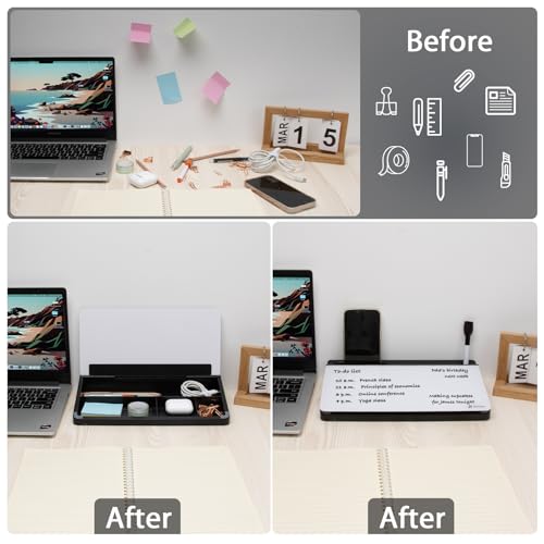 Varhomax Small Glass Desk Whiteboard, Dry Erase Desktop White Board with Storage Caddy to-do List Desk Buddy Memo Notepad for Office, School and Home Office Accessories Supplies (Black & White) - color: Small Black & White