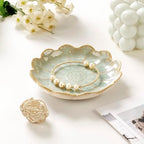 Lotus Ring Holder Dish Small Indoor Ash Tray, Ceramic Dessert Plate Trinket Jewelry Holder Organizing Necklace Earrings for Parents Friends Sister, Light Green. All Jewelries Are NOT Included. - color: Jade Green